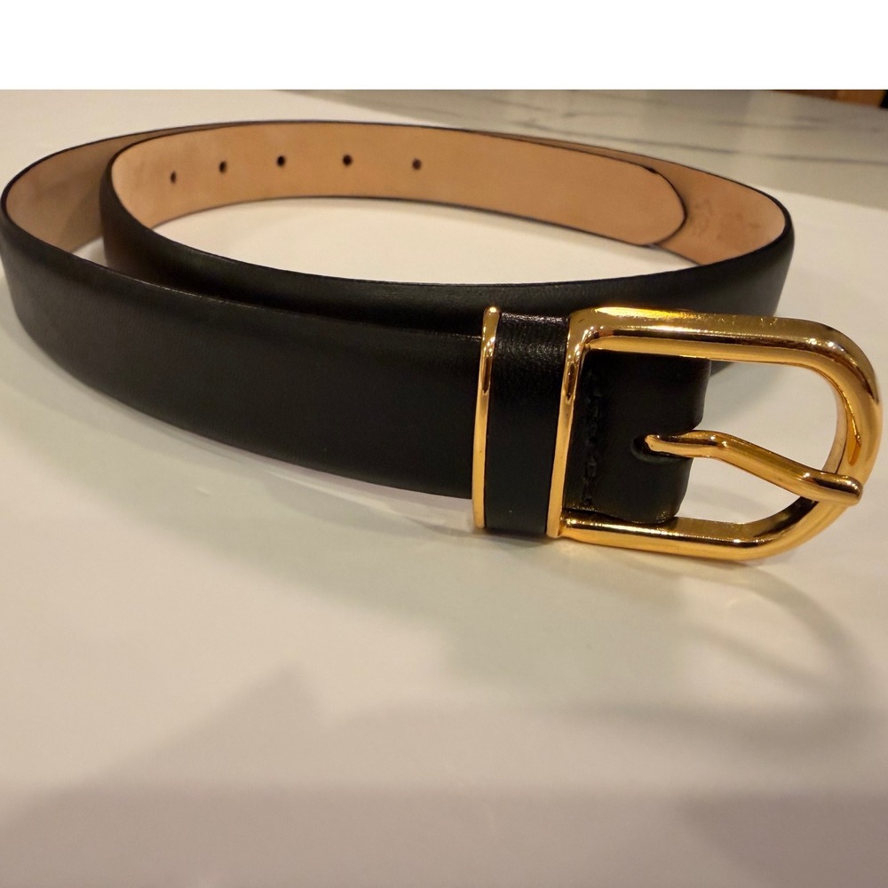Brooks Brothers Womens Black Genuine Leather Belt Gold Buckle Size Medium NWOT